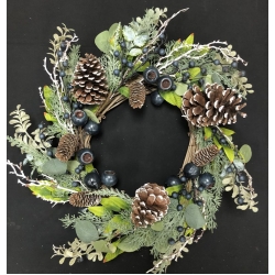 Wreath with Cone & Blue Berries 24"
